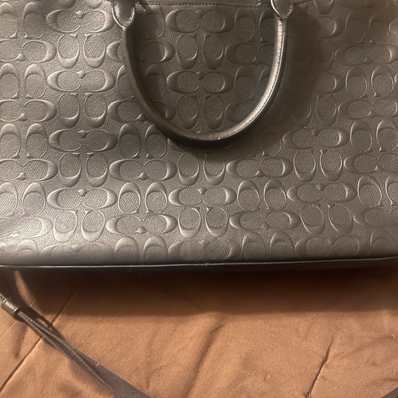 Unisex Black Leather Embossed Coach Shoulder/Computer Bag - Picture 6 of 12